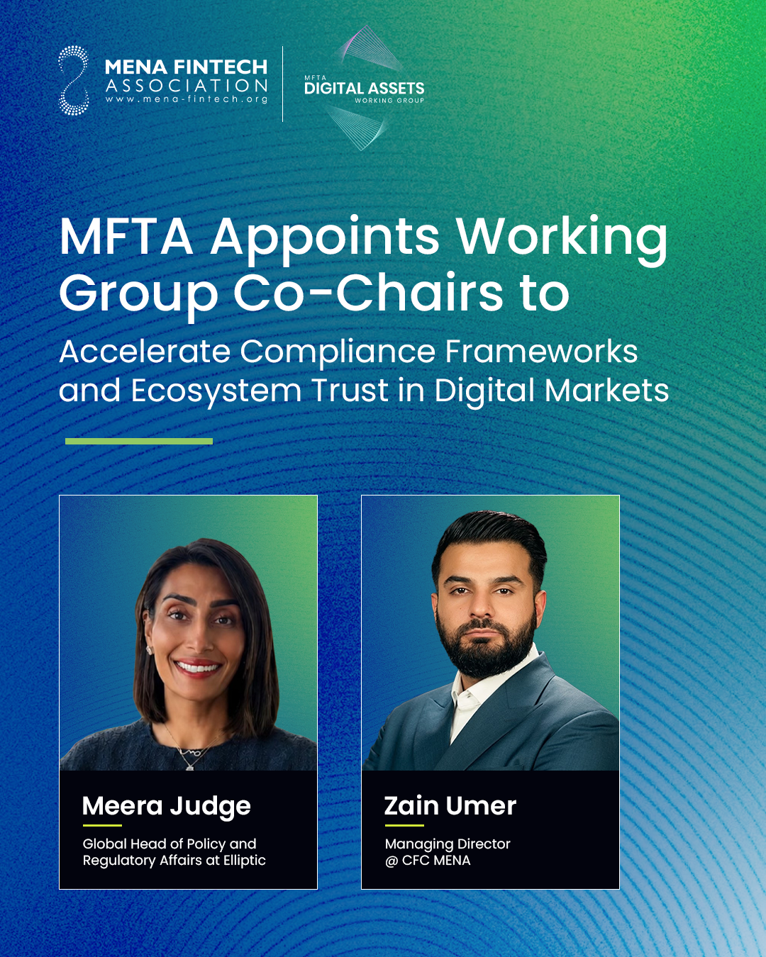 MENA Fintech Association Appoints Meera Judge and Zain Umer as Co-Chairs of Digital Assets Working Group